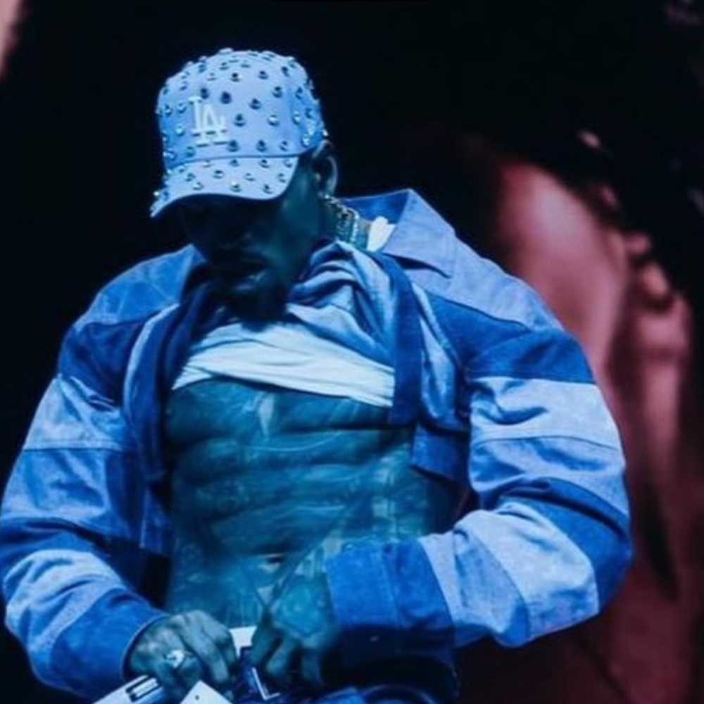 “Bespoke hat worn by Chris Brown, custom with over 150 rhinestones.”